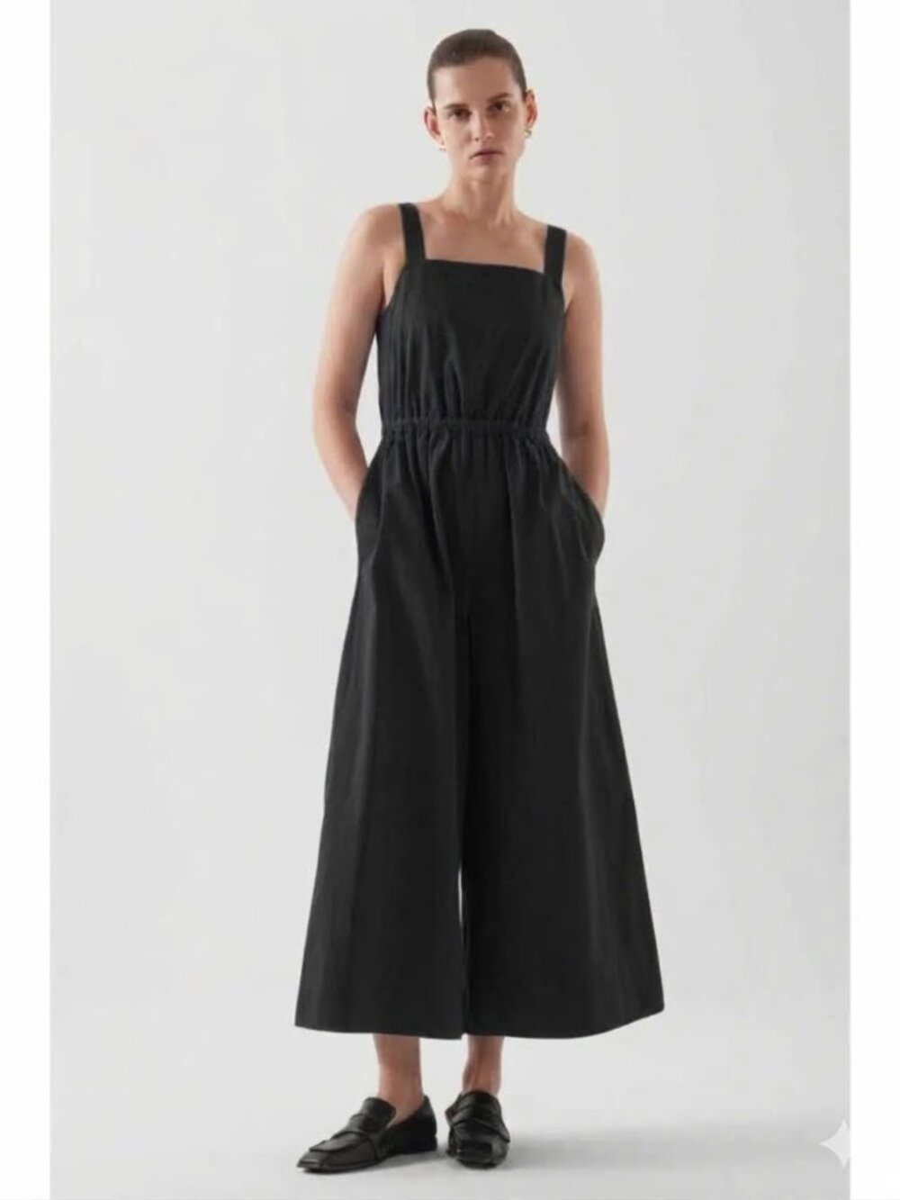 COS Cotton Poplin Wide-Leg Square-Neck Jumpsuit Size 6 Black - Picture 2 of 11